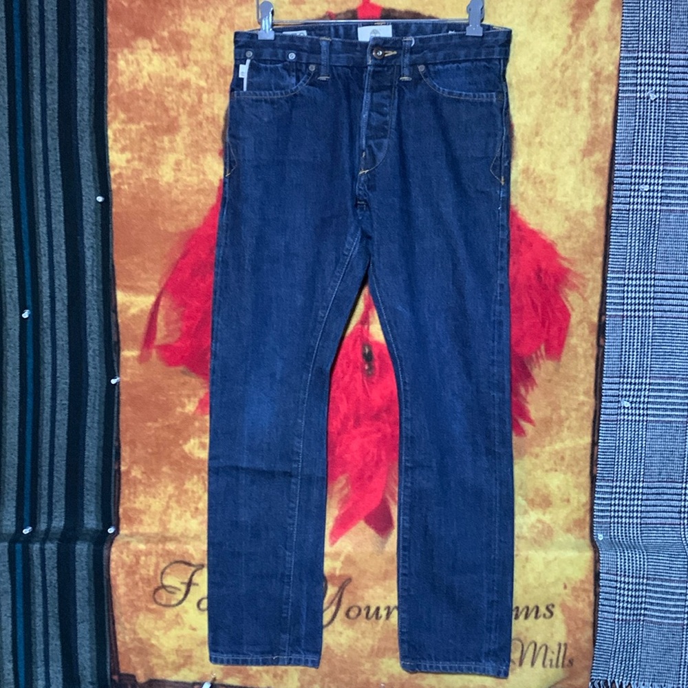 TIMBERLAND-men’s dark wash cotton denim ‘SLIM’ leg fly-buttoned jeans